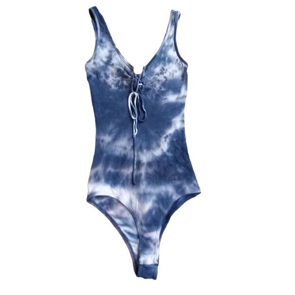 🌀 Timing Blue Tie-Dye Ribbed Bodysuit - Size Small - Picture 1 of 5